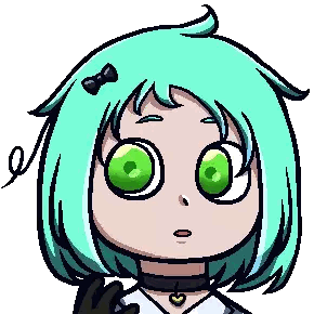 A Pixel Art Drawing Of A Girl With Green Eyes And Blue Hair Sticker