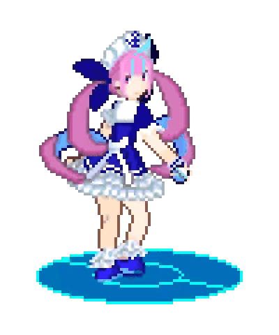 A Pixel Art Drawing Of A Girl With Pink Hair And A Blue Dress . Sticker