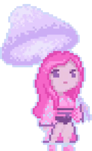 A Pixel Art Drawing Of A Girl With Pink Hair And Purple Wings Sticker