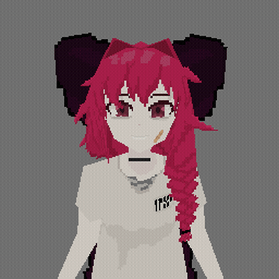 A Pixel Art Drawing Of A Girl With Red Hair And A White Shirt That Says Krss GIF