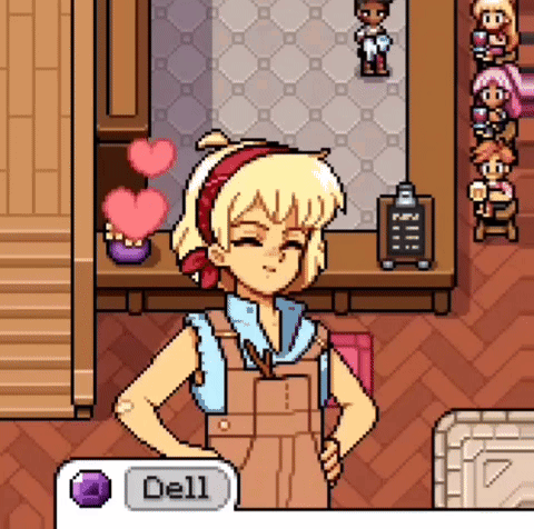 A Pixel Art Drawing Of A Girl With The Word Dell On The Bottom GIF