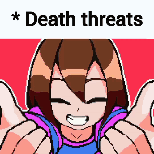 A Pixel Art Drawing Of A Girl With The Words Death Threats Below Her GIF