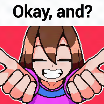 A Pixel Art Drawing Of A Girl With The Words Okay And Below Her GIF