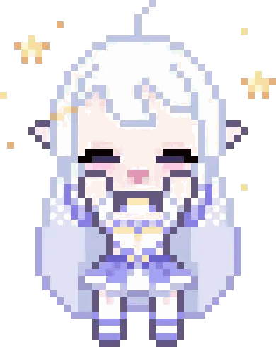 A Pixel Art Drawing Of A Girl With White Hair And A Blue Dress Sticker