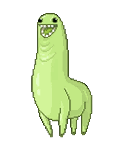 A Pixel Art Drawing Of A Green Llama With A Big Mouth . Sticker
