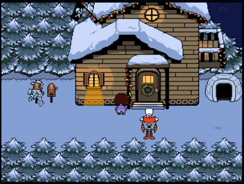 A Pixel Art Drawing Of A House With Christmas Decorations GIF
