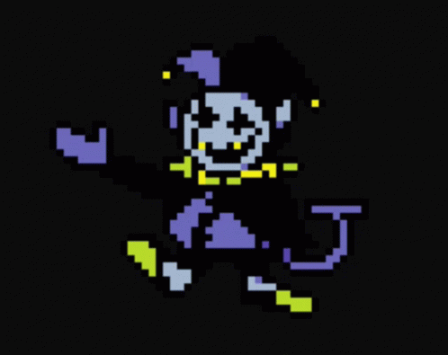 A Pixel Art Drawing Of A Jester With A Purple Hat GIF
