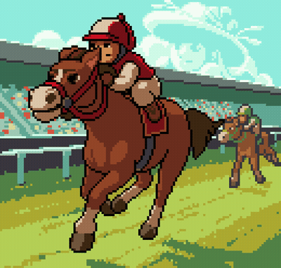 A Pixel Art Drawing Of A Jockey On A Horse GIF