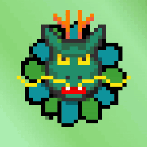 A Pixel Art Drawing Of A Lion With A Red Mouth GIF