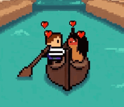 A Pixel Art Drawing Of A Man And Woman In A Boat GIF