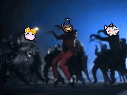 A Pixel Art Drawing Of A Man Dancing With A Bunch Of Zombies In The Background GIF