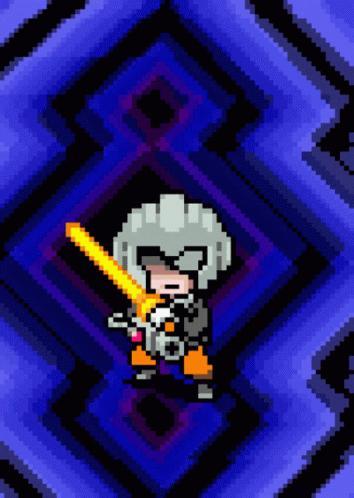A Pixel Art Drawing Of A Man Holding A Sword GIF