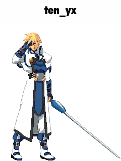 A Pixel Art Drawing Of A Man Holding A Sword With The Name Ten_yx Above Him Sticker