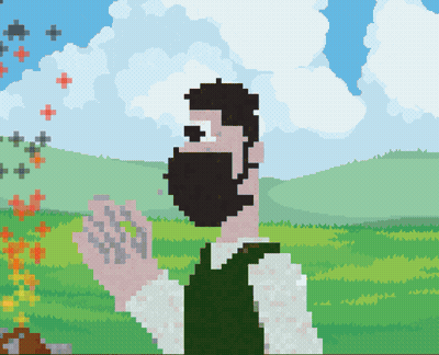 A Pixel Art Drawing Of A Man In A Green Vest GIF