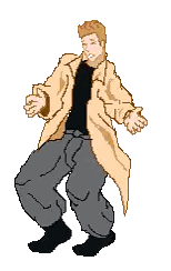 A Pixel Art Drawing Of A Man In A Trench Coat Dancing Sticker