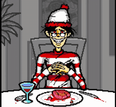 A Pixel Art Drawing Of A Man Sitting At A Table With A Plate Of Food GIF