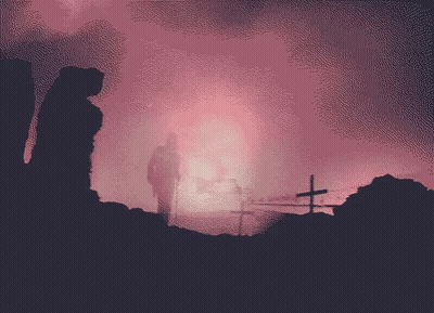 A Pixel Art Drawing Of A Man Standing In A Cemetery GIF