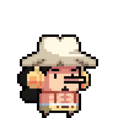 A Pixel Art Drawing Of A Man Wearing A Cowboy Hat And A Backpack . Sticker