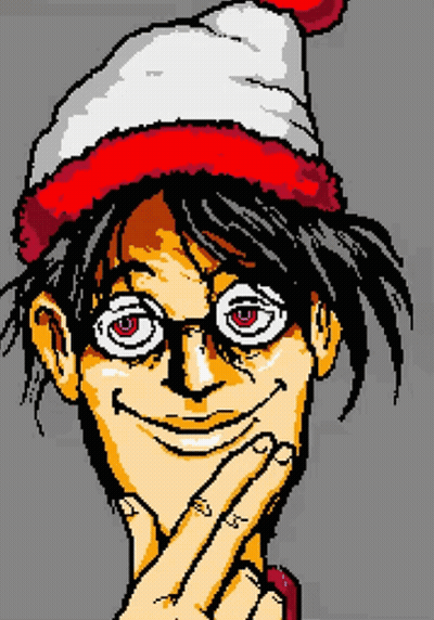 A Pixel Art Drawing Of A Man Wearing A Santa Hat And Glasses GIF