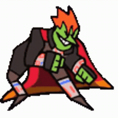 A Pixel Art Drawing Of A Man With A Red Cape And A Green Face . GIF
