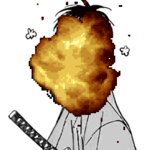 A Pixel Art Drawing Of A Man With A Samurai Sword And A Large Explosion Coming Out Of His Head GIF