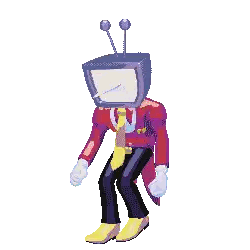 A Pixel Art Drawing Of A Man With A Tv Head Sticker