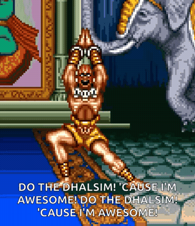 A Pixel Art Drawing Of A Man With The Words Do The Dhalsim ' Cause I 'M Awesome ' On It GIF