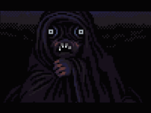 A Pixel Art Drawing Of A Monster With A Very Scary Face GIF