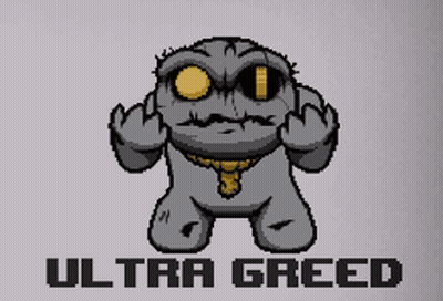 A Pixel Art Drawing Of A Monster With The Words Ultra Greed On The Bottom GIF