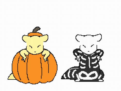 A Pixel Art Drawing Of A Mouse And A Pumpkin GIF