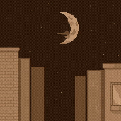 A Pixel Art Drawing Of A Ninja Jumping Over A Brick Wall With A Crescent Moon In The Background GIF