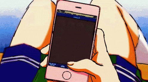 A Pixel Art Drawing Of A Person Holding A Cell Phone That Says ' Emoji ' On The Screen GIF