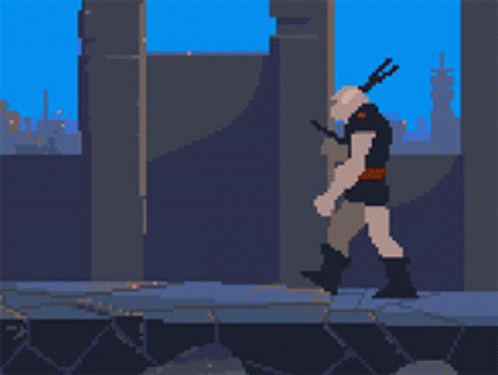 A Pixel Art Drawing Of A Person Standing On A Ledge GIF
