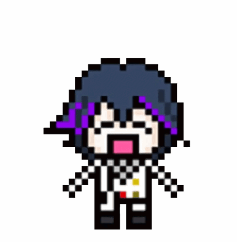 A Pixel Art Drawing Of A Person With Purple Hair And A Checkered Shirt . GIF