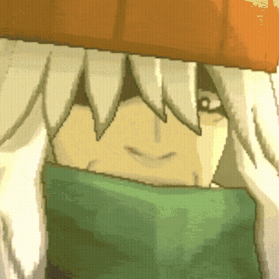 A Pixel Art Drawing Of A Person With White Hair And A Green Scarf GIF