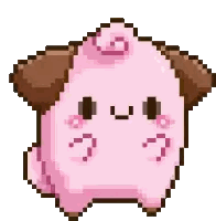 A Pixel Art Drawing Of A Pink Pig With A Brown Nose And Ears Sticker