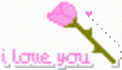 A Pixel Art Drawing Of A Pink Rose With The Words I Love You Below It GIF
