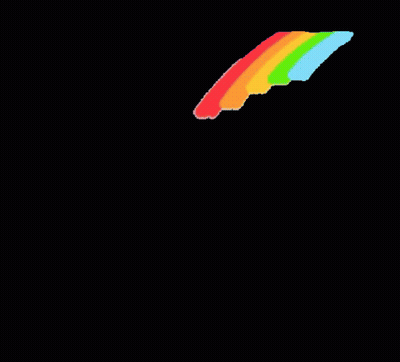 A Pixel Art Drawing Of A Pink Unicorn With A Rainbow Behind It GIF