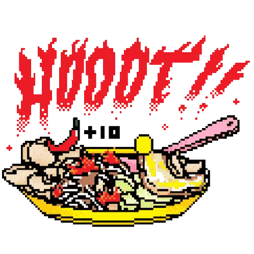 A Pixel Art Drawing Of A Plate Of Food With The Words " Hooo " Written Above It Sticker