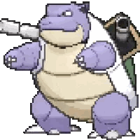 A Pixel Art Drawing Of A Purple And White Turtle Holding A Gun . Sticker