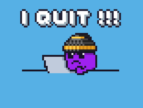 A Pixel Art Drawing Of A Purple Bird With The Words Quit Written Above It GIF