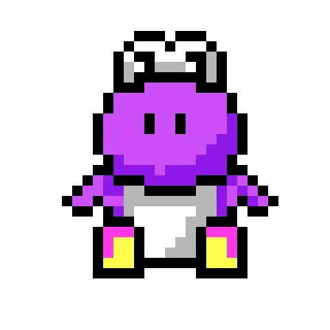 A Pixel Art Drawing Of A Purple , Pink , And Yellow Mushroom With A White Background . Sticker