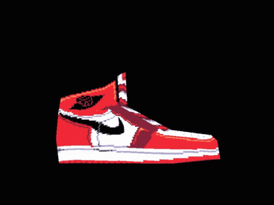 A Pixel Art Drawing Of A Red And White Nike Shoe On A Black Background GIF