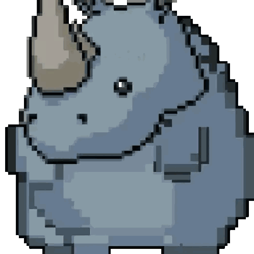 A Pixel Art Drawing Of A Rhinoceros With A Horn Sticker