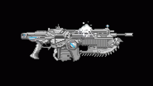 A Pixel Art Drawing Of A Rifle With A Gear On The Side GIF