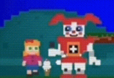 A Pixel Art Drawing Of A Robot And A Girl Standing Next To Each Other . GIF