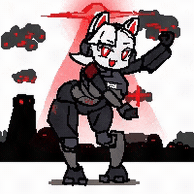A Pixel Art Drawing Of A Robot With A Red Light Behind Her GIF