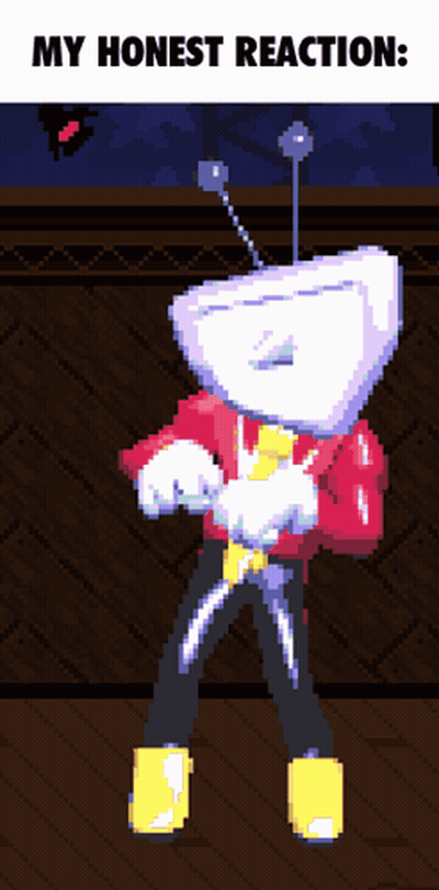 A Pixel Art Drawing Of A Robot With The Words " My Honest Reaction " Below It GIF