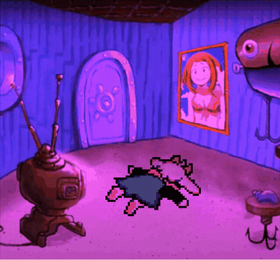 A Pixel Art Drawing Of A Room With A Picture On The Wall GIF