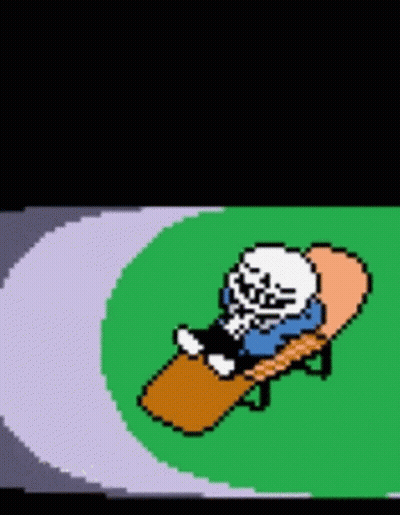 A Pixel Art Drawing Of A Skeleton Sitting On A Chair Holding A Cup Of Coffee . GIF